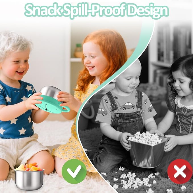 BUSOHA Stainless Steel Toddler Snack Cups - 9 OZ Spill-Proof Baby Snack - Image 5