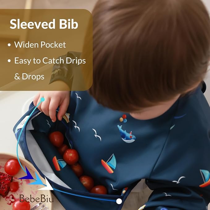 Long Sleeve Baby Bib, Waterproof Fabric, Catch-All Pocket, Baby Smock Bib - Image 2