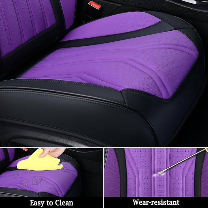 FLORICH Leather Seat Covers for Car Waterproof Front Seat Covers 2 Pack Purple - Image 5