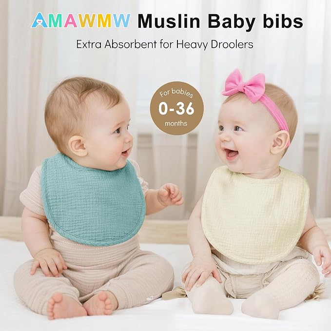 AMAWMW Muslin Baby Bibs for Unisex Boys Girls 6Pack Baby Bandana Drool Bibs - Image 2