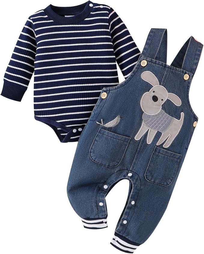 Baby Boy Clothes Fall Winter Outfits Long Sleeve Striped Romper Cute Cartoon by CETEPY
