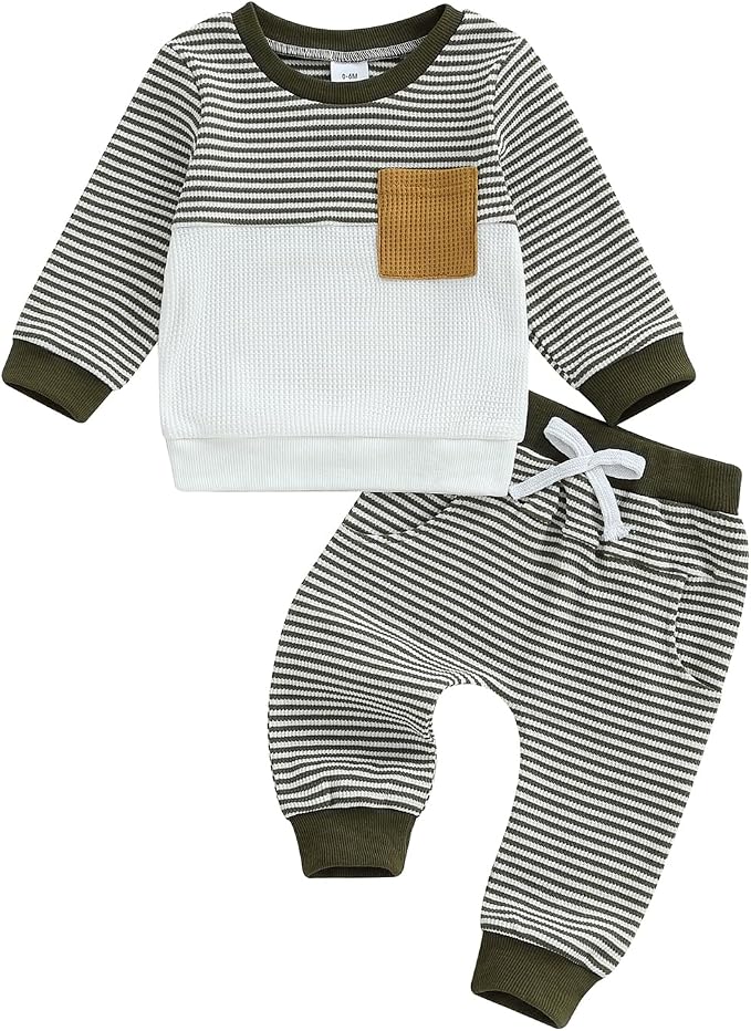 Toddler Baby Boy Fall Clothes Waffle Outfit Long Sleeve Color Blocking by Fufuriprefer