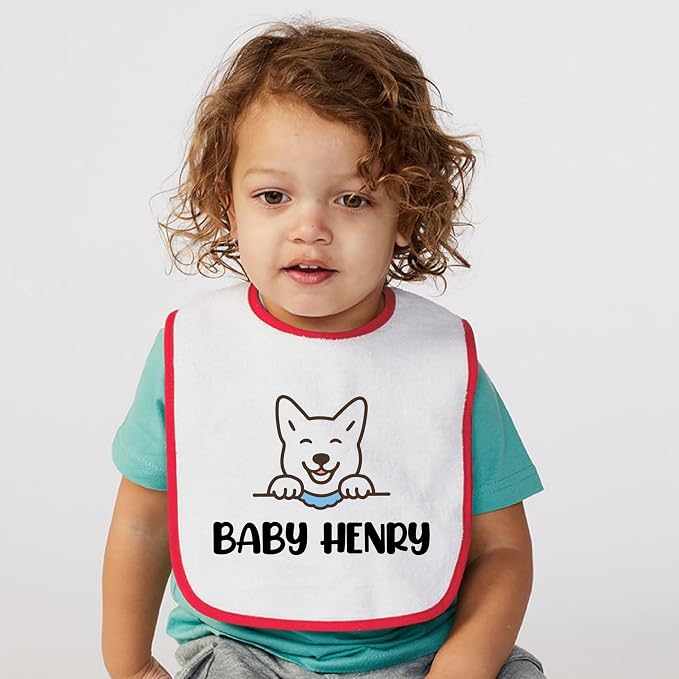Personalized Baby Bib – Soft Cotton Terry, Cute Jindo Dog Design - Image 5