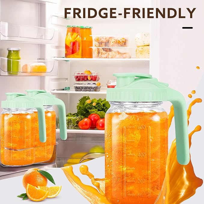 Glass Pitcher with Lid, 64 OZ Mason Jar Pitcher Double Leak Proof, 2 Quart - Image 6