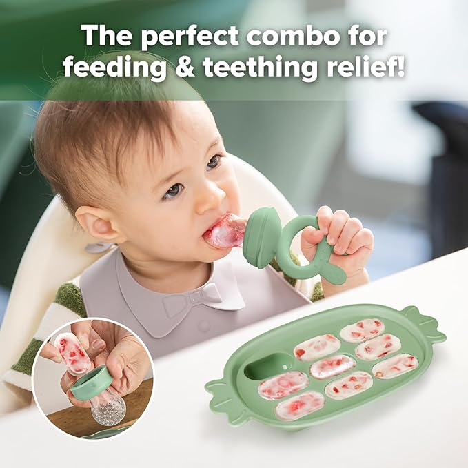 Haakaa Baby Fruit Food Feeder & Silicone Freezer Nibble Tray Combo - Image 2