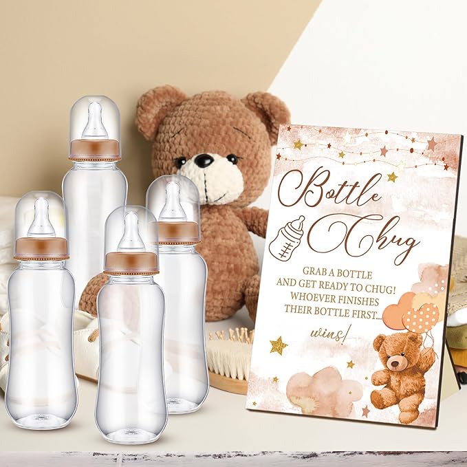 Bear Cool Baby Shower Games Bottle Chug Sign Wooden Brown Theme Gift Sets - Image 6