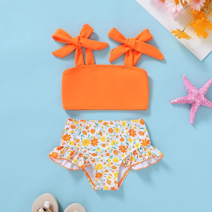 YOUNGER TREE Toddler Girls Two Pieces Swimsuit Color Block Stripe Swimwear - Image 2