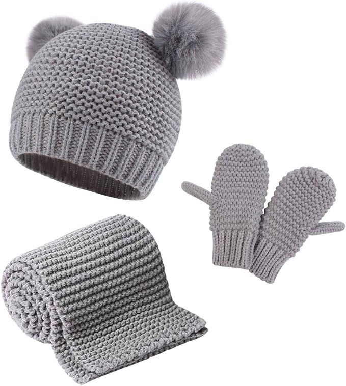 Duoyeree Baby Winter Hat Scarf Glove Beanie Set Girls Boys Pom Pom Knitted by Duoyeree