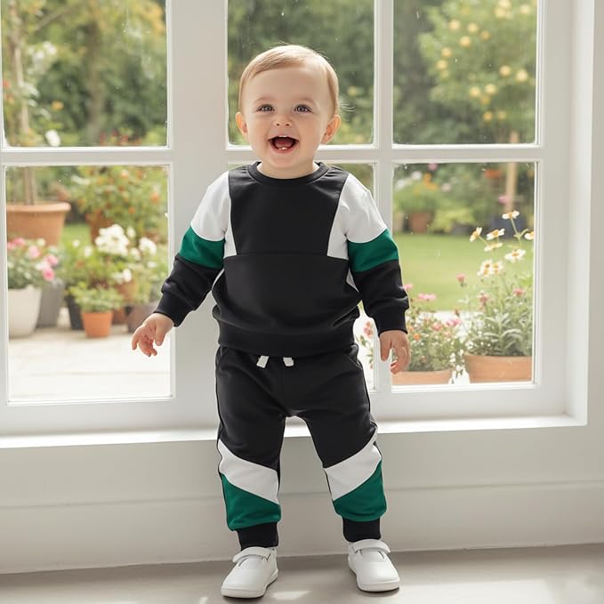 Kupretty Toddler Baby Boy Fall Winter Clothes Color Block Long Sleeve - Image 2