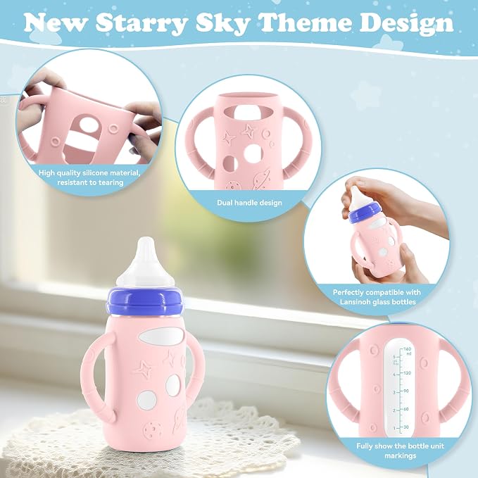 4-Pack Silicone Sleeves for Lansinoh Glass Bottles 5 oz- Starry Sky Design Baby - Image 3