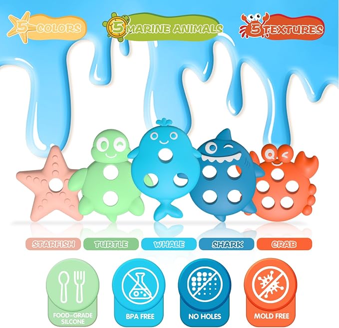 Toddler Bath Toys, Premium Silicone Mold Free Ocean Animal Shape Sorting & - Image 3