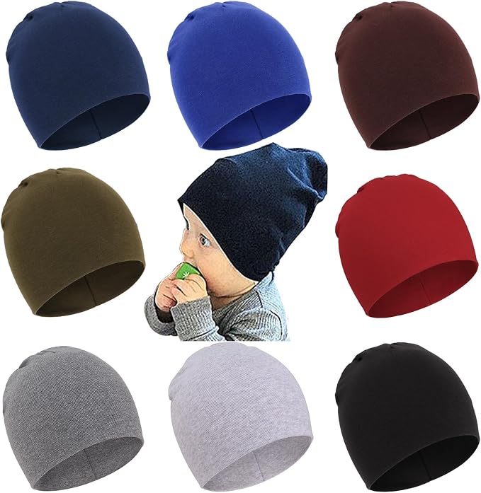 DRESHOW BQUBO 8 Pack Unisex Baby Beanie Hat Infant Toddler Kid Hats Baby Soft by DRESHOW