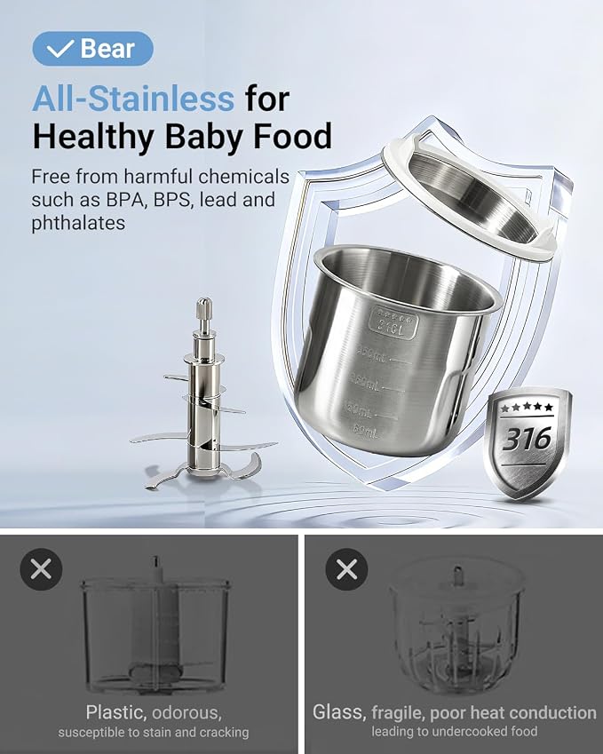 Bear NutriEase AllStage Stainless Steel Baby Food Maker Steamer and Blender - Image 3