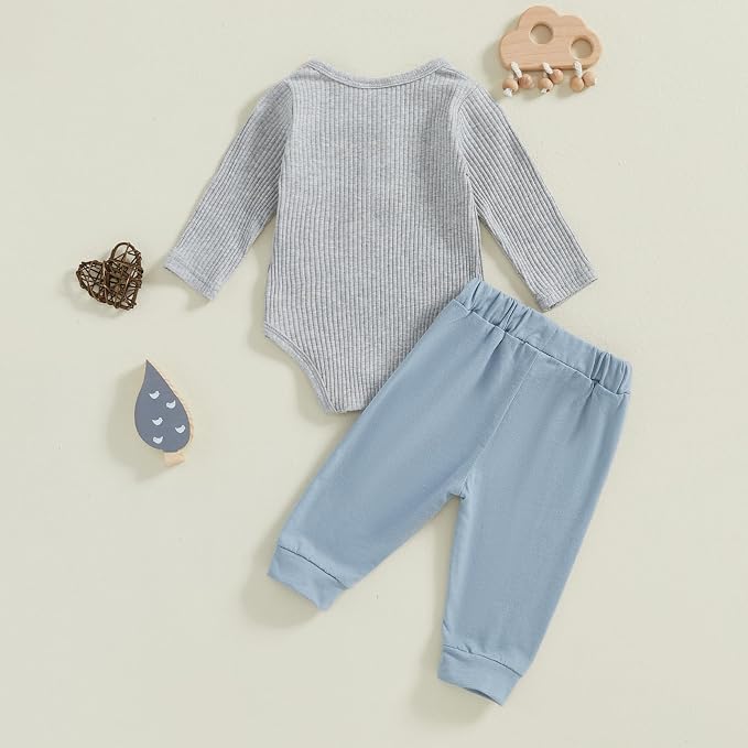 fhutpw Baby Boy Clothes 3 6 12 18 Months Ribbed Knitted Long Sleeve Romper and - Image 3