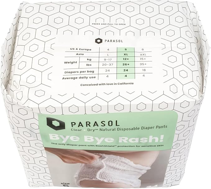 Parasol Clear+Dry Natural Disposable Diaper Pants, RashShield Protection and - Image 3