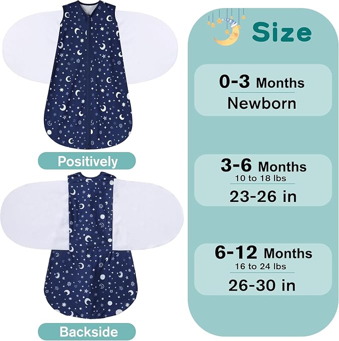 Newborn Sleep Sack Baby Swaddle, 6-12 Months, 3-Way Adjustable Wearable Blanket - Image 5