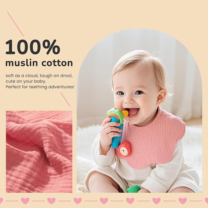 EllieHouse Baby Bibs for Girls Boys 8 Pack Muslin Drool Teeth Drooling Teething - Image 3