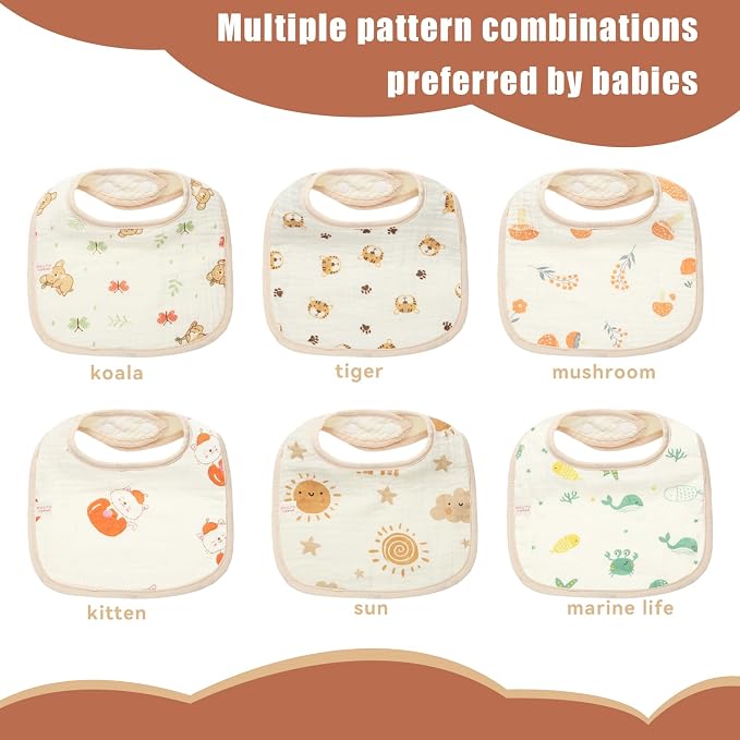 Muslin Baby Bibs, Pure cotton absorbent and breathable, suitable - Image 6