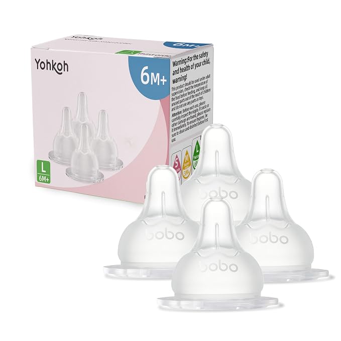 YOHKOH Baby Bottle Nipples for Wide Neck Bottles, 100% Natural Feel Silicone by Home