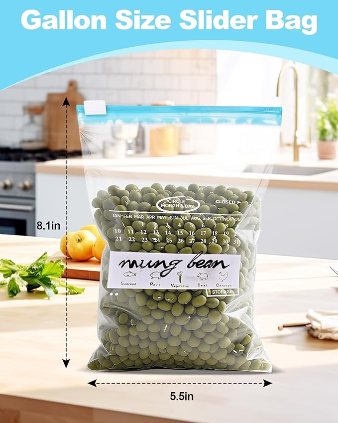 120 Pack Calendar Slider Quart Freezer Bags Reusable Food Storage Bags Slide - Image 2