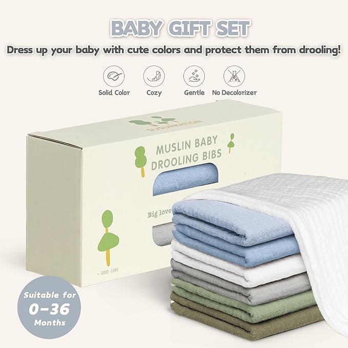 Susurration Muslin Baby Drool Bibs 6Pack Soft Square Adjustable Baby Bandana - Image 7