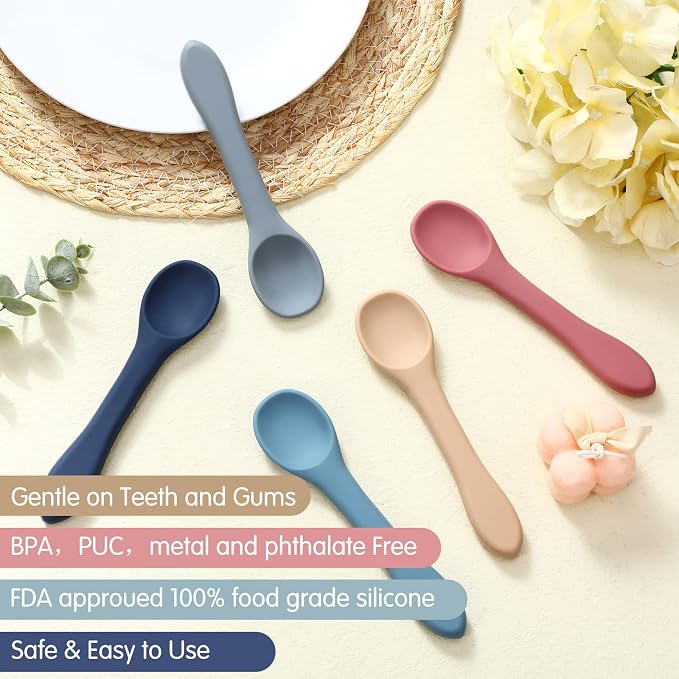 Aedida 5-Piece Silicone Baby Feeding Spoons, Infant Spoon Set Bendable Spoons - Image 3