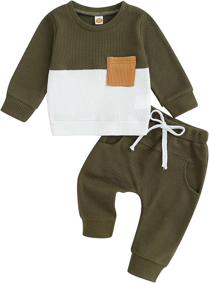 Toddler Baby Boy Fall Clothes Waffle Outfit Long Sleeve Color Blocking by Fufuriprefer
