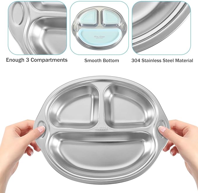 Mrs. Chou® Stainless Steel Kids Plates Suction Plates Divided Baby Plates - Image 5