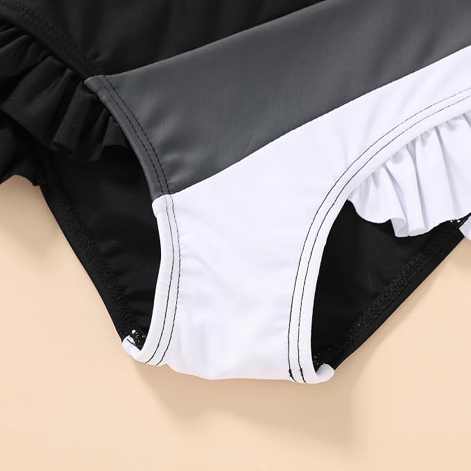 YOUNGER TREE Toddler Girls Two Pieces Swimsuit Color Block Stripe Swimwear - Image 5