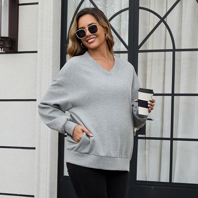 GINKANA Maternity Long Sleeve Shirts V Neck Sweatshirt Casual Tunic Tops - Image 3