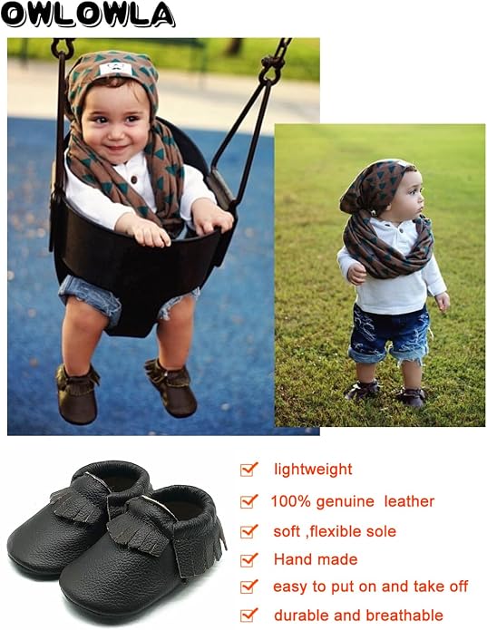 OWLOWLA Baby Moccasins Soft Sole Leather Baby Shoes Infant Toddler Pre-Walker - Image 4