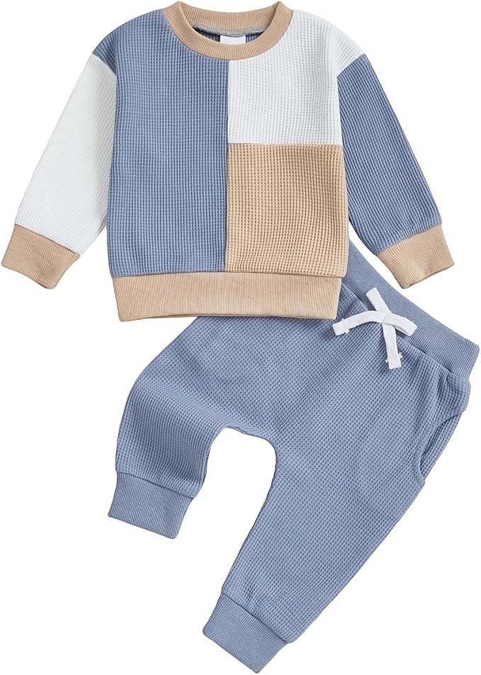 Toddler Baby Boy Fall Clothes Waffle Outfit Long Sleeve Color Blocking by Fufuriprefer