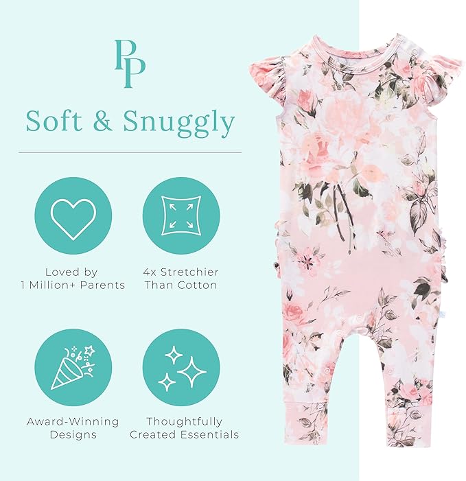 Posh Peanut Baby Girl Pajamas – Ruffled Cap Sleeve Romper PJs – Soft Viscose - Image 3