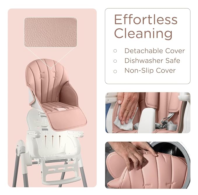 KÜB 3-in-1 Foldable Baby High Chair, 7 Height & 4 Recline Adjustable Seat & Tray - Image 3