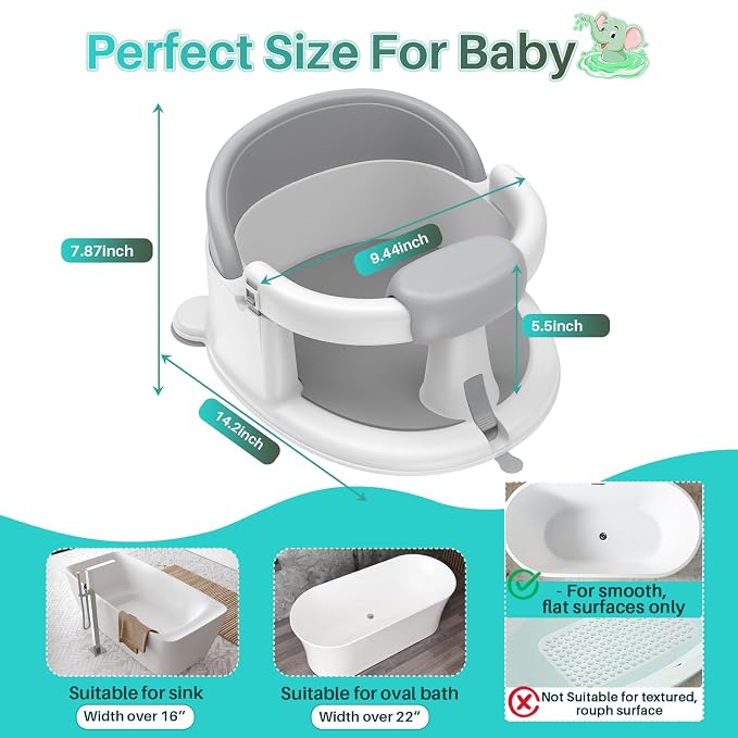 Inaya Baby Bath Seat for Babies 6 Months & Up, Safe and Comfortable Bathub - Image 8