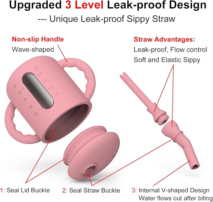 Seposeve 2 Pack Silicone Sippy Cups, Leak-Proof Baby Straw Cup - Image 2
