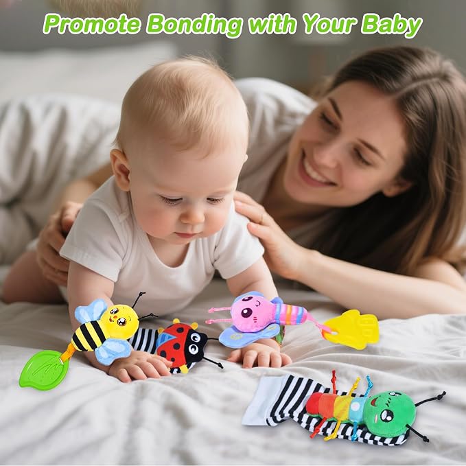 Baby Toys 0-6 Months, Soft Rattle Socks and Wristband Set, Hand and Foot - Image 5