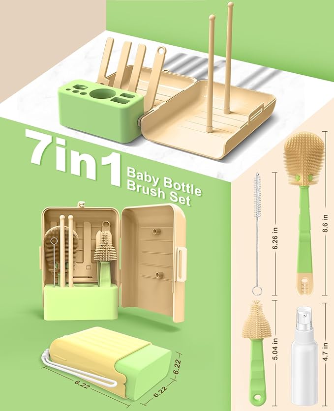 7 in 1 Baby Bottle Brush Set, BPA-Free Travel Bottle Cleaner Kit - Image 5