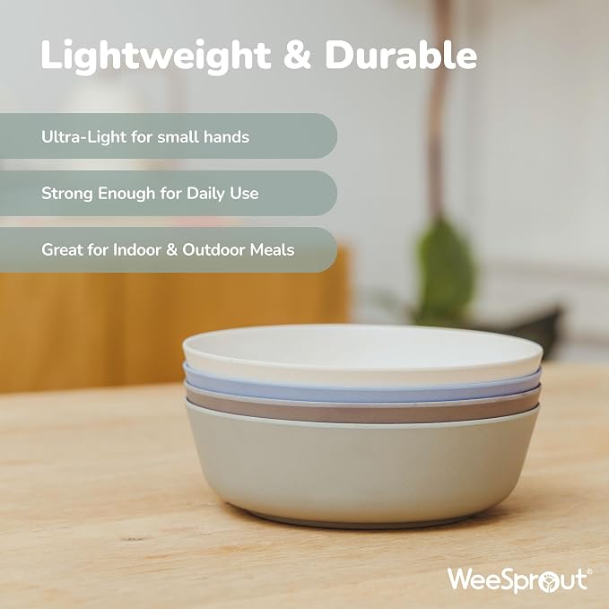 WeeSprout Bamboo Kids Bowls, Set of Four 15 oz Kid-Sized Dinnerware, Leftovers - Image 4