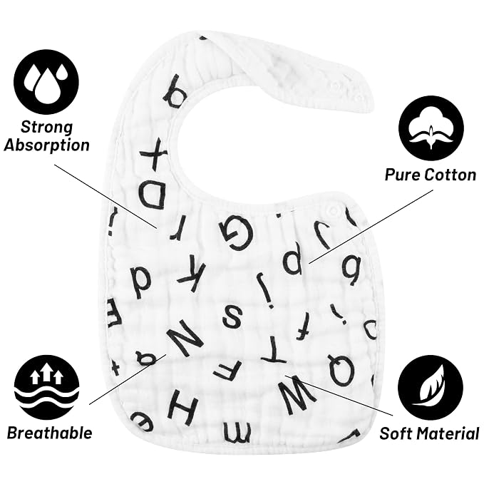 Zainpe 6Pcs Snap Muslin Cotton Bibs - Image 3