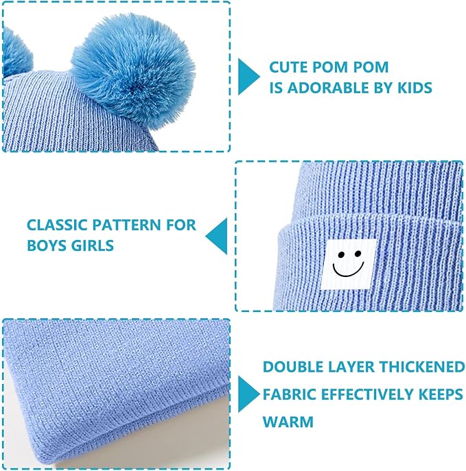 AZJ Baby Beanie Hat Toddler Infant Winter Knitted Hat Kids Soft Warm Pom Pom - Image 4