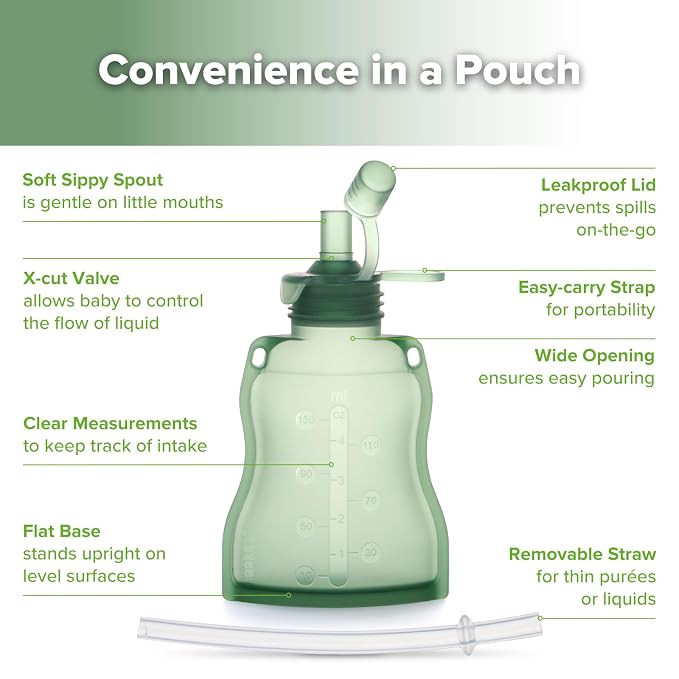 haakaa Baby Food Pouch Refillable Baby Squeeze Silicone Yummy Pouch, Soft - Image 4
