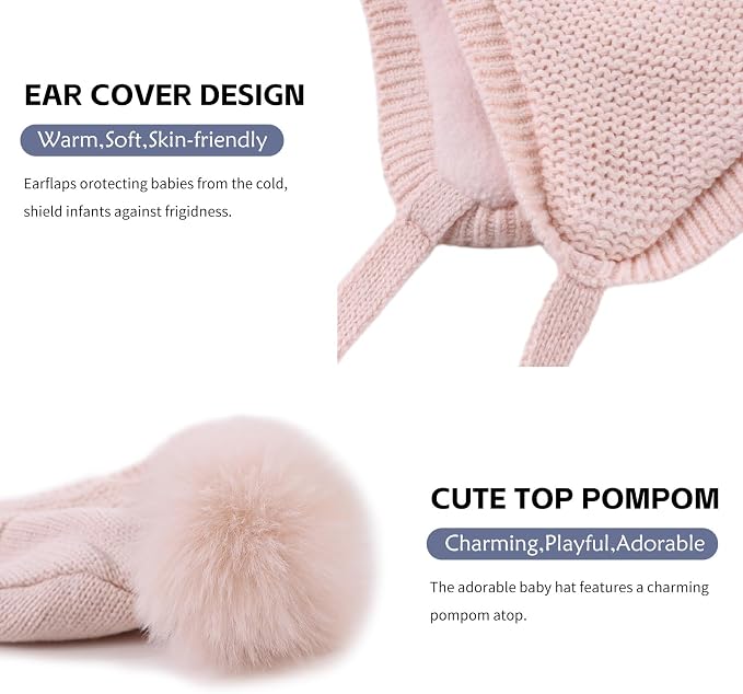 JANGANNSA Basic Winter Baby Boys Beanie Pompom Knitted Girls Hat Kids Earflap - Image 4