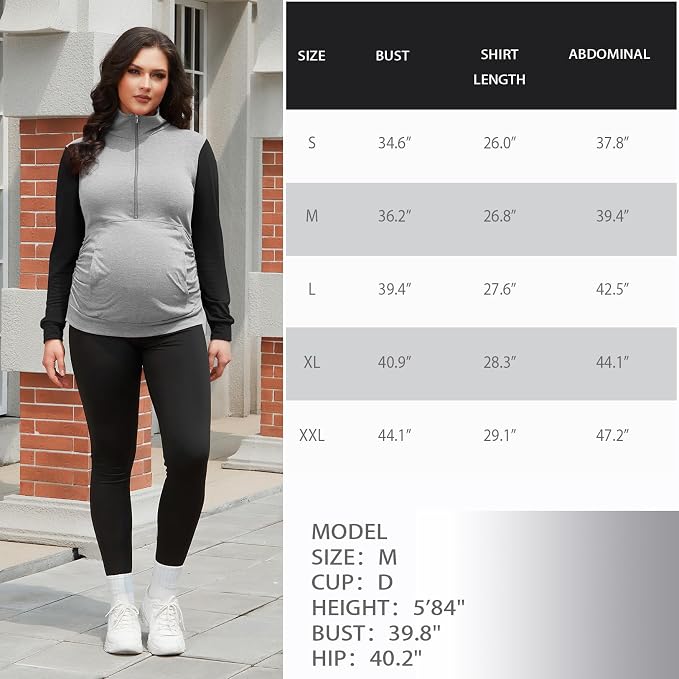 GINKANA Maternity Women's Long Sleeve Shirt Half Zipper Lapel Lightweight - Image 7