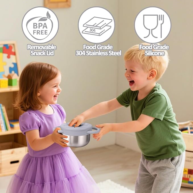 BUSOHA 2 Pack Stainless Steel Toddler Snack Cups - 9 OZ Snack Cups - Image 4