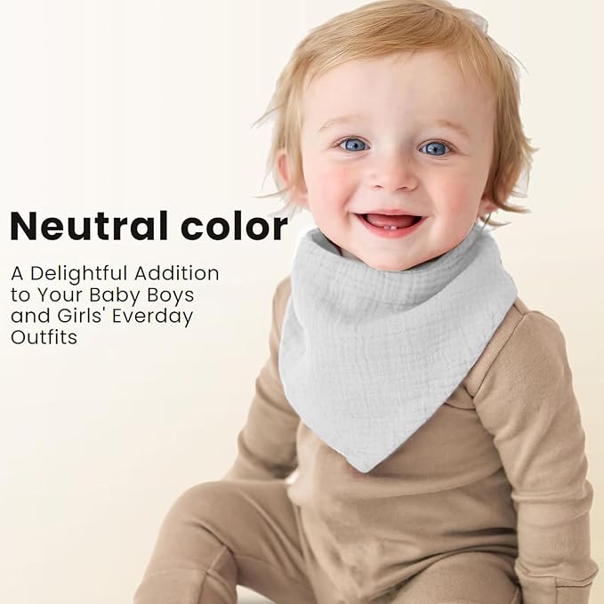 Konssy Muslin Baby Bibs 10 Pack Baby Bandana Drool Bibs 100% Cotton - Image 2
