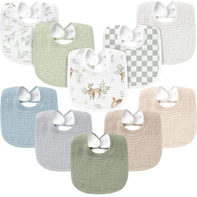 Konssy 10-Pack Muslin Baby Bibs, Soft Cotton Bandana Bibs by Konssy
