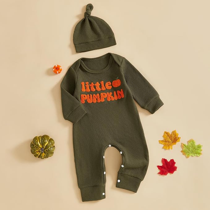 Newborn Infant Baby Boy Halloween Outfit Little Pumpkin Embroidery Romper - Image 5