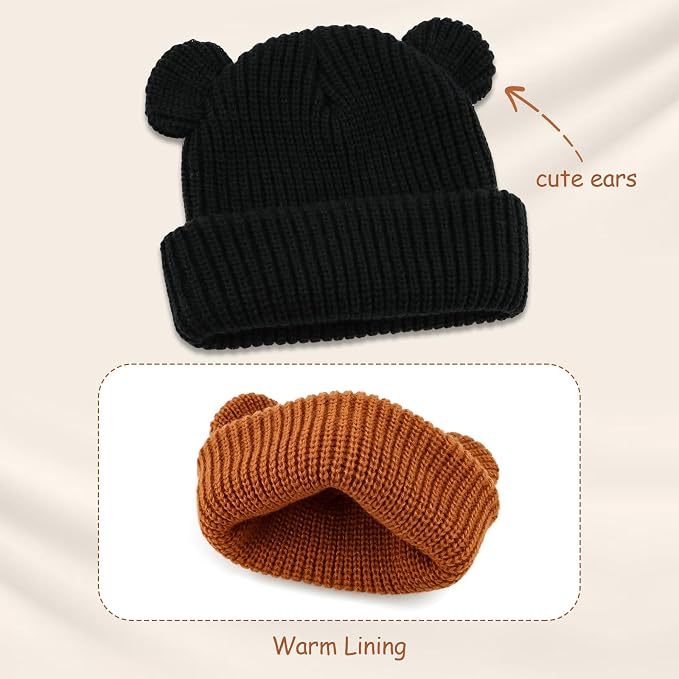 Toddler Boy Winter Hat Baby Knit Beanie Girl Warm Hats Kid Bear Ear Beanies - Image 4
