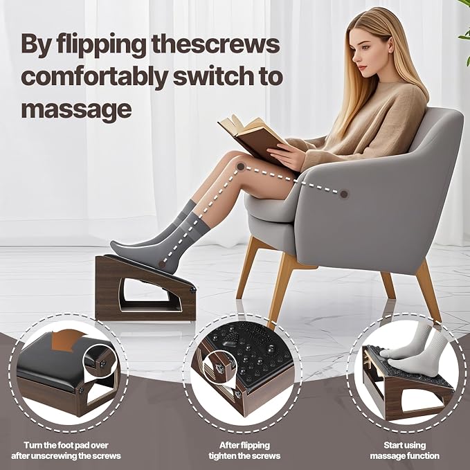 Ergonomic Foot Rest, 4 Adjustable Height Foot Stool, Footrest Under Desk， Flip - Image 3